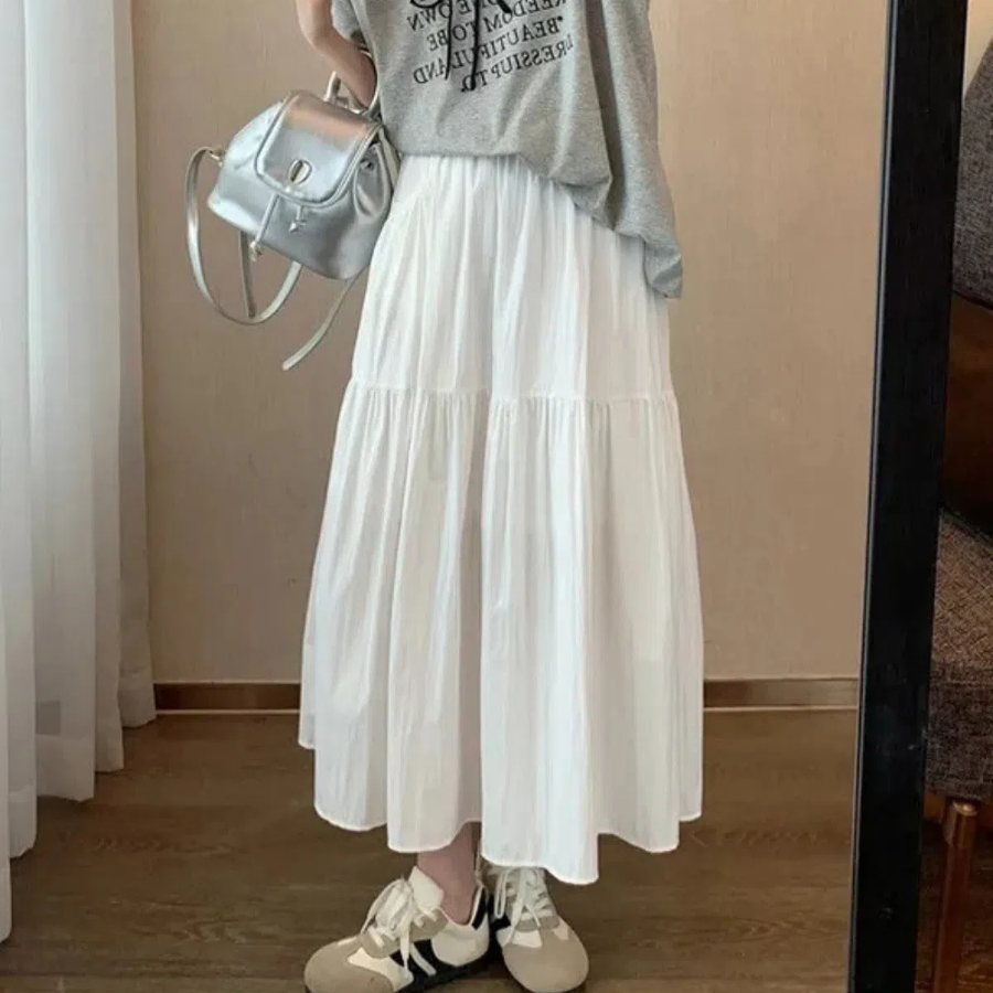 Длинная юбка с эластичным поясом и крупными складками