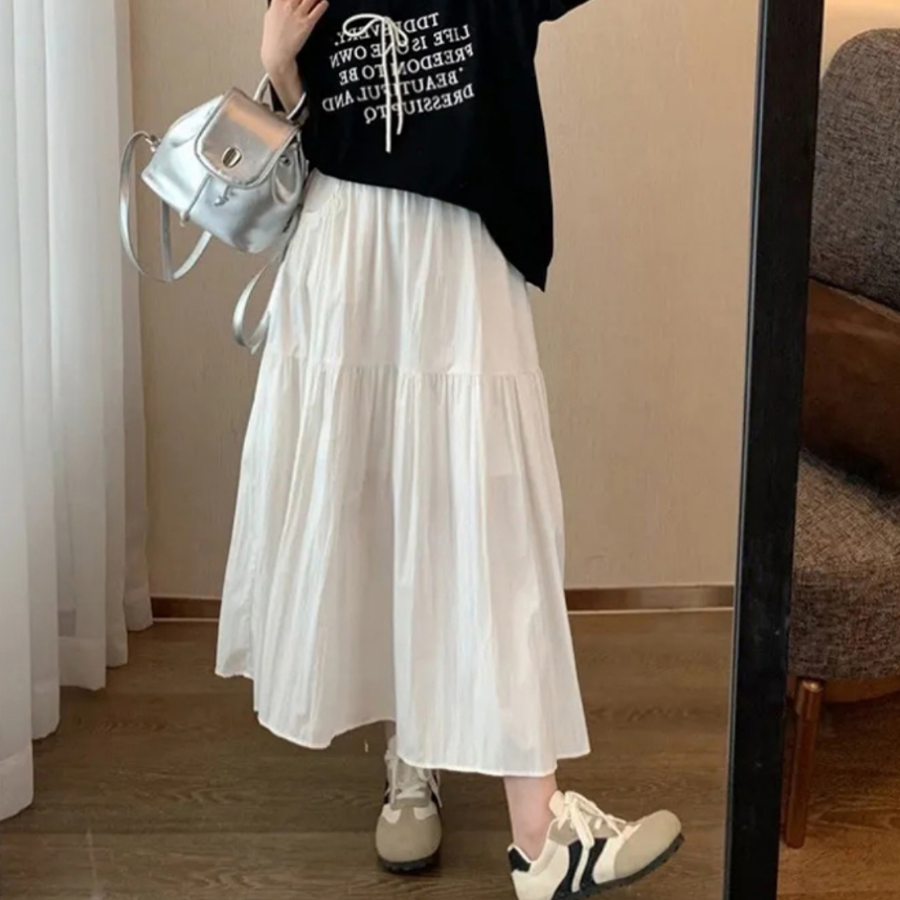 Длинная юбка с эластичным поясом и крупными складками