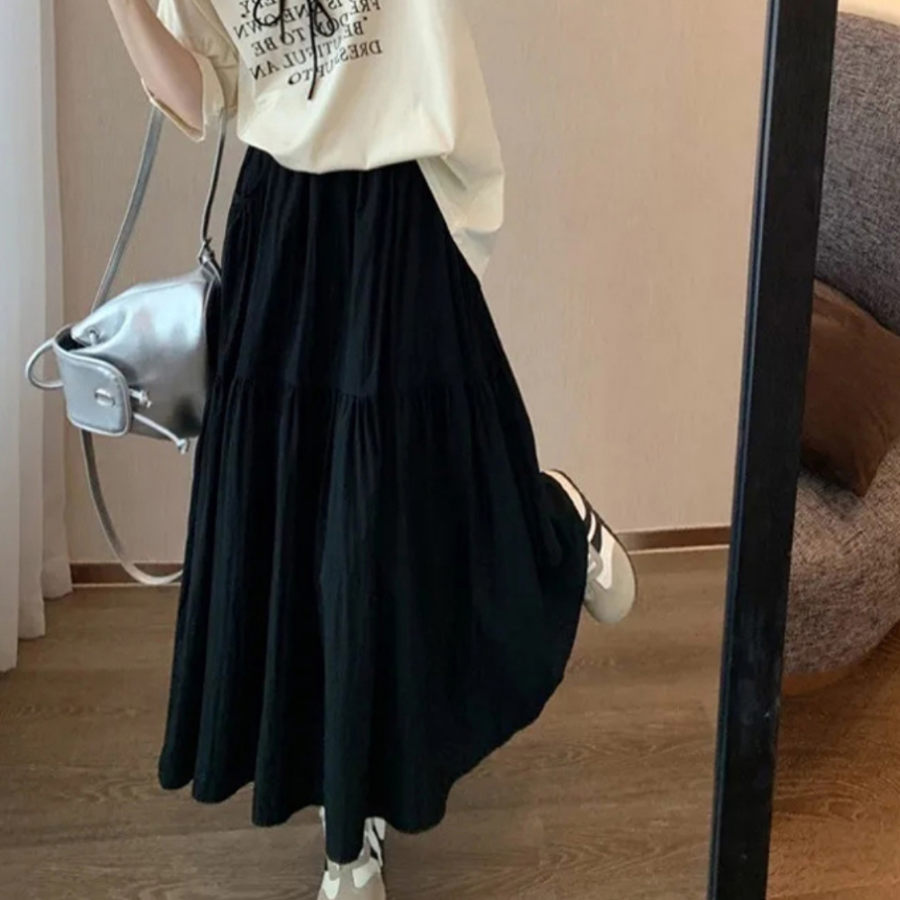 Длинная юбка с эластичным поясом и крупными складками