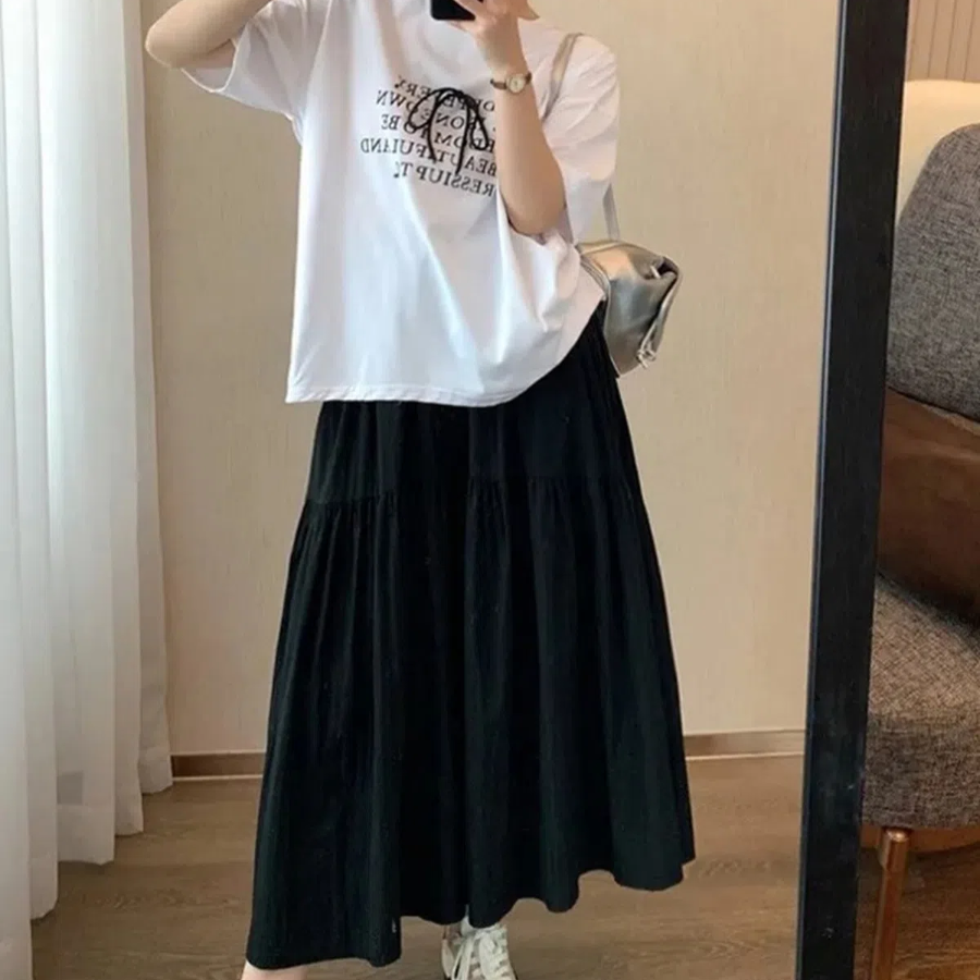 Длинная юбка с эластичным поясом и крупными складками