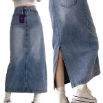 Джинсовая длинная юбка с эффектом варки и силуэтом для маскировки бёдер