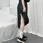 Джинсовая длинная юбка с разрезом сзади из необработанного денима