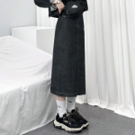 Джинсовая длинная юбка с разрезом сзади из необработанного денима