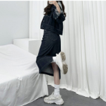 Джинсовая длинная юбка с разрезом сзади из необработанного денима