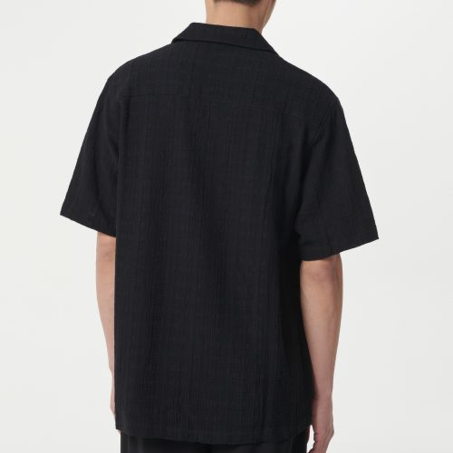 Musinsa Standard Plaid Texture Open-Collar Short Sleeve Shirt – Black