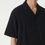 Musinsa Standard Plaid Texture Open-Collar Short Sleeve Shirt – Black