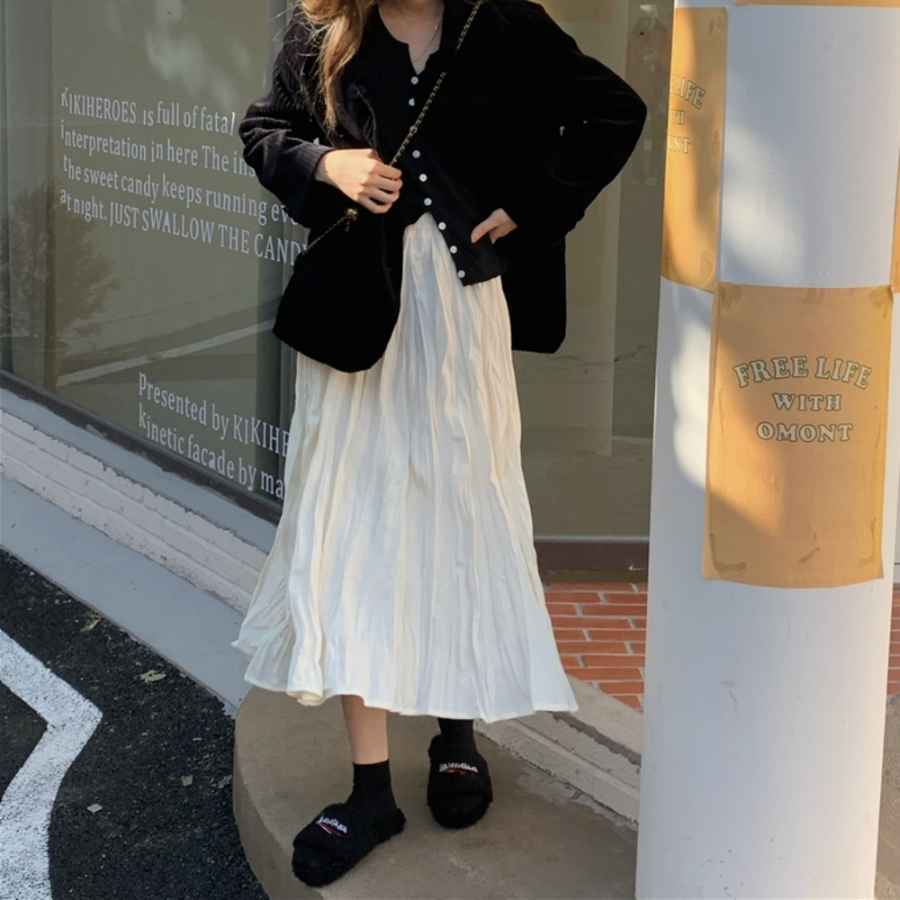 Плиссированная длинная юбка с эластичным поясом