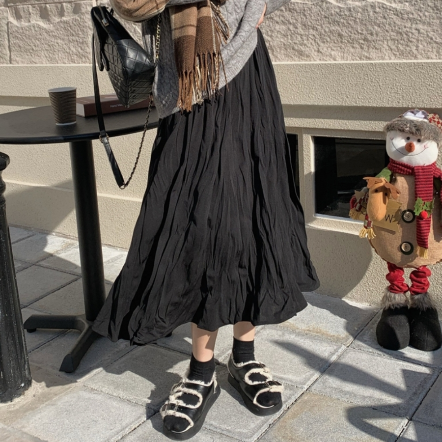 Плиссированная длинная юбка с эластичным поясом