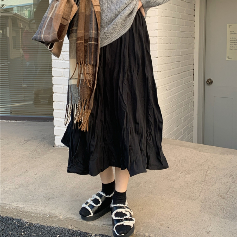 Плиссированная длинная юбка с эластичным поясом