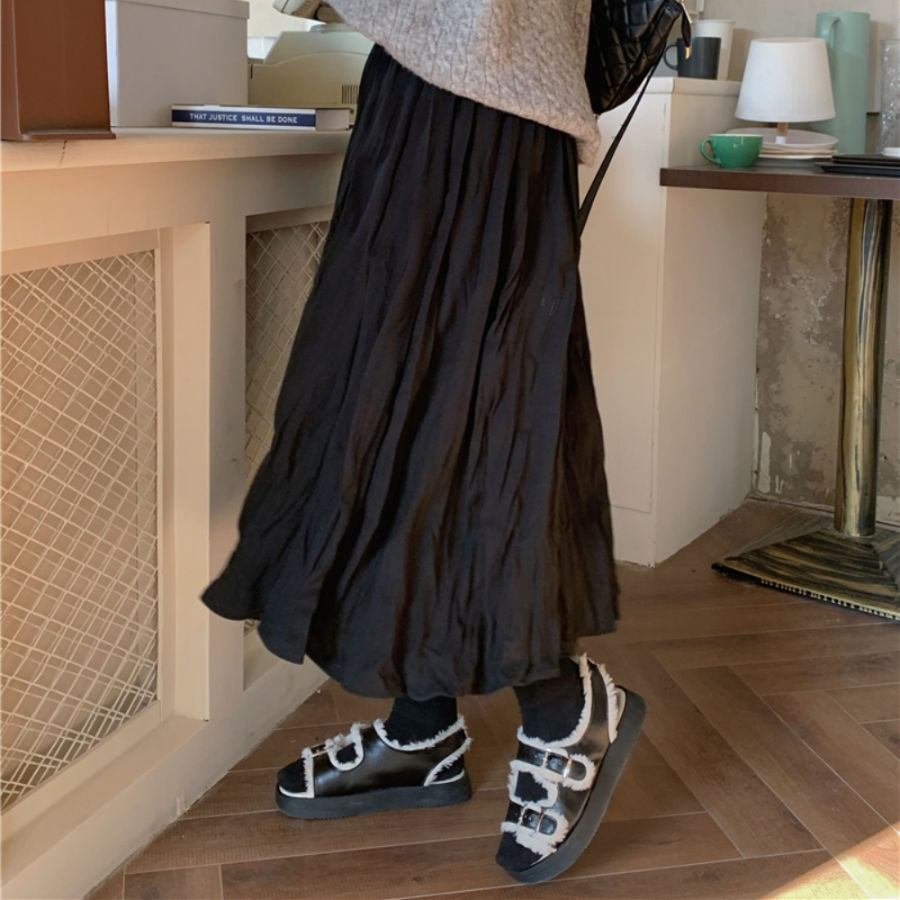 Плиссированная длинная юбка с эластичным поясом