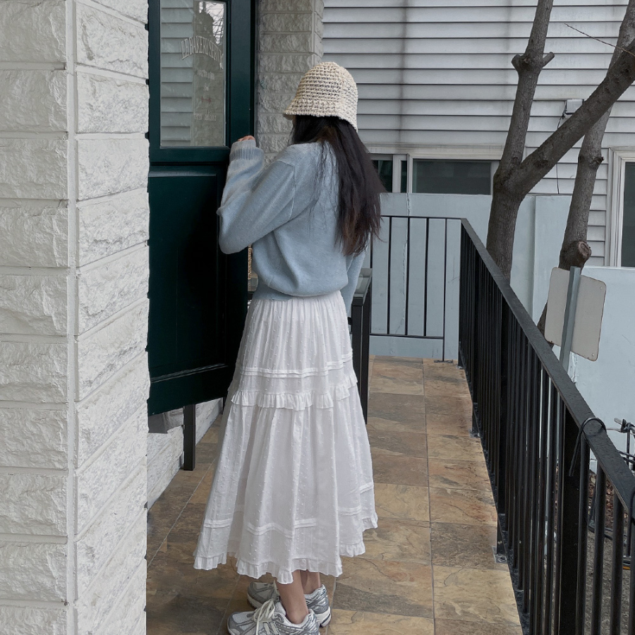 Воздушная длинная юбка с каскадными воланами