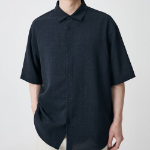 Musinsa Standard Relaxed Linen-Like Short Sleeve Shirt – Navy