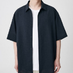 Musinsa Standard Relaxed Linen-Like Short Sleeve Shirt – Navy