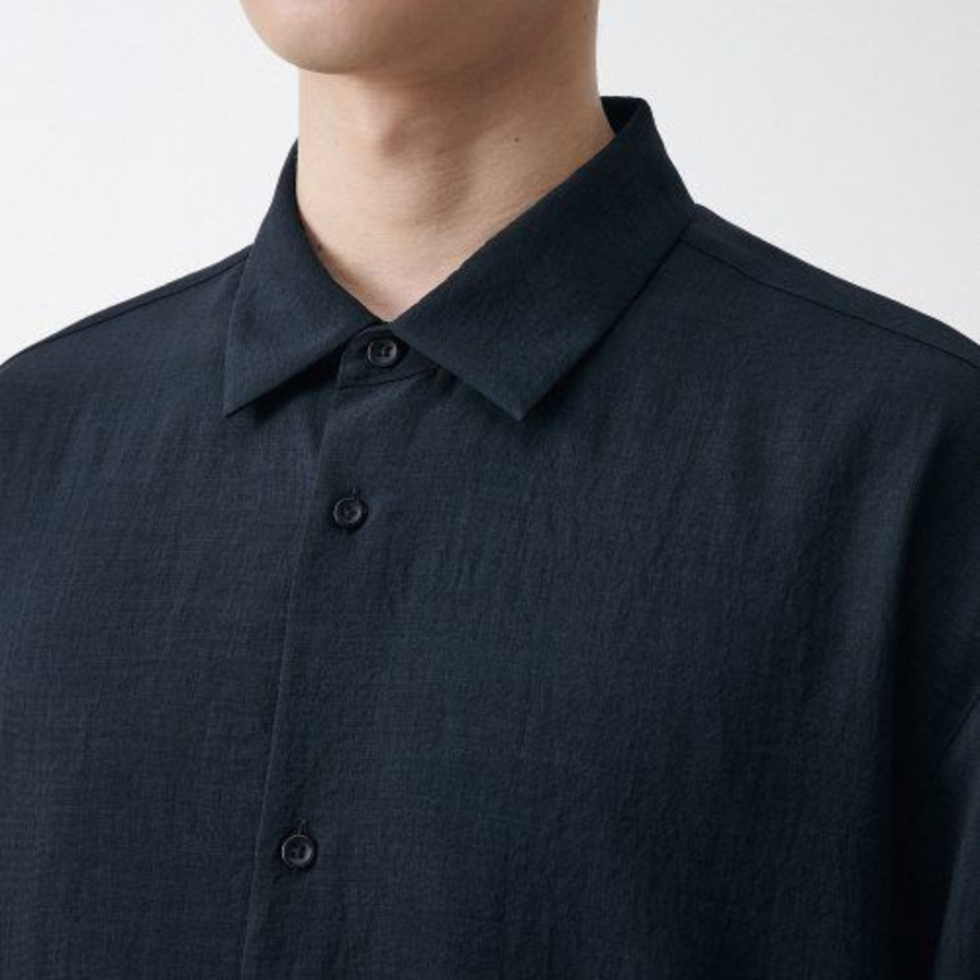 Musinsa Standard Relaxed Linen-Like Short Sleeve Shirt – Navy