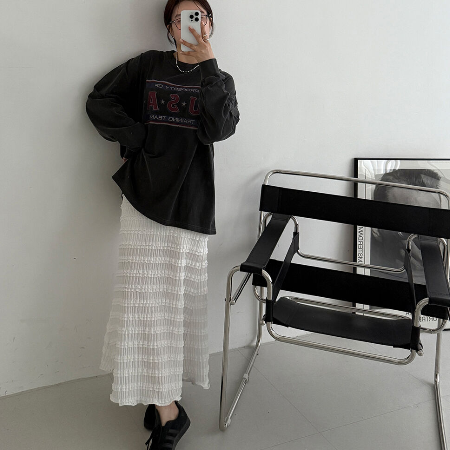 Ажурная длинная юбка с кружевом и эластичной спинкой