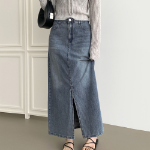 Длинная джинсовая юбка с задней резинкой и свободным кроем