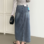 Длинная джинсовая юбка с задней резинкой и свободным кроем