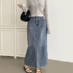 Длинная джинсовая юбка с задней резинкой и свободным кроем