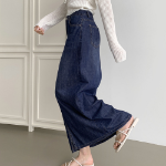 Длинная джинсовая юбка с задней резинкой и свободным кроем