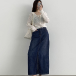 Длинная джинсовая юбка с задней резинкой и свободным кроем