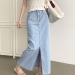 Длинная джинсовая юбка с задней резинкой и свободным кроем