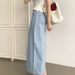 Длинная джинсовая юбка с задней резинкой и свободным кроем