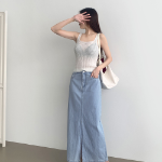 Длинная джинсовая юбка с задней резинкой и свободным кроем