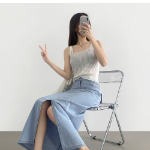 Длинная джинсовая юбка с задней резинкой и свободным кроем