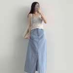 Длинная джинсовая юбка с задней резинкой и свободным кроем