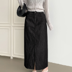 Длинная джинсовая юбка с задней резинкой и свободным кроем