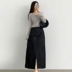 Длинная джинсовая юбка с задней резинкой и свободным кроем