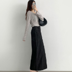 Длинная джинсовая юбка с задней резинкой и свободным кроем