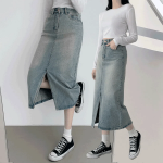 Длинная юбка с разрезом спереди и эффектом стирки