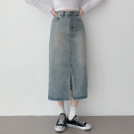 Длинная юбка с разрезом спереди и эффектом стирки