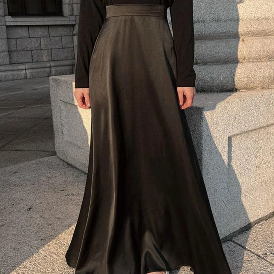 Длинная однотонная сатиновая юбка с высокой посадкой и задней резинкой