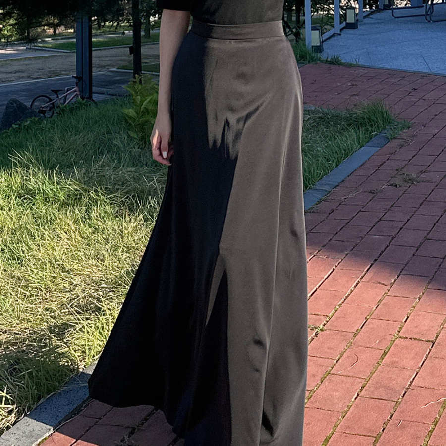 Длинная однотонная сатиновая юбка с высокой посадкой и задней резинкой