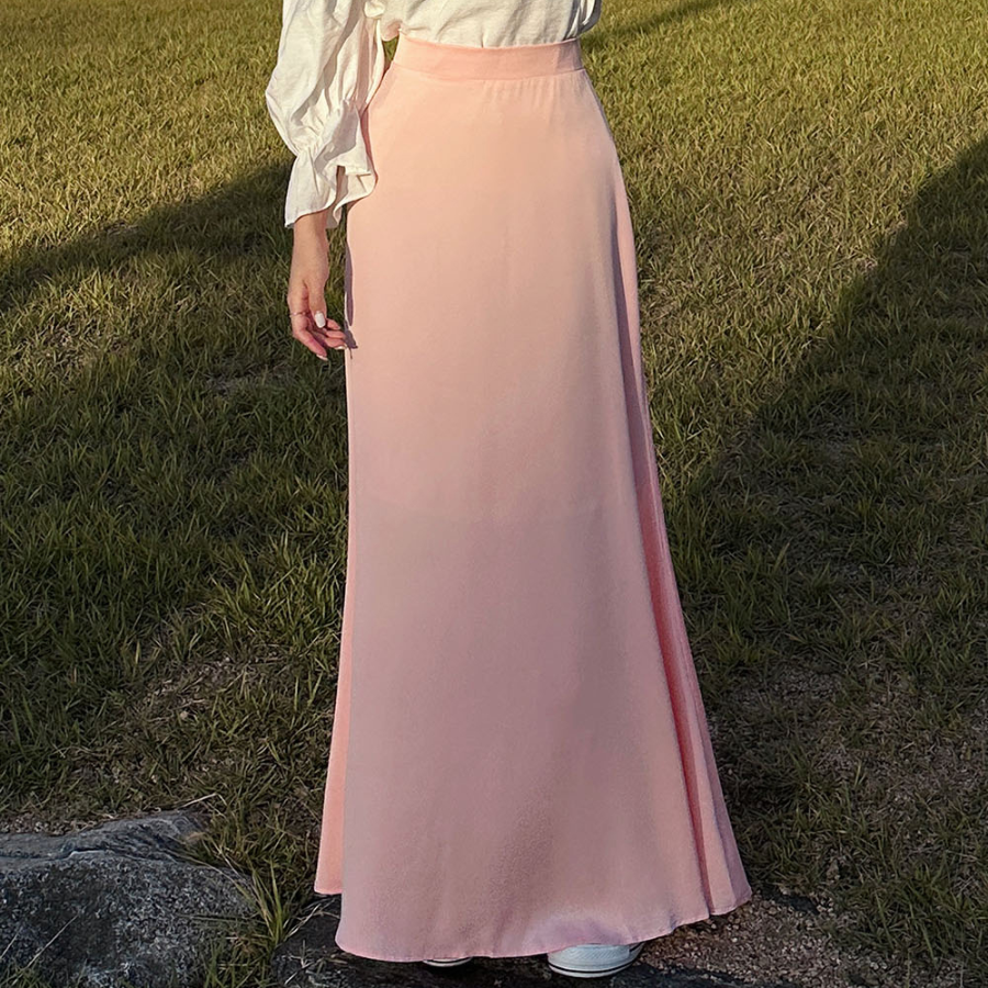 Длинная однотонная сатиновая юбка с высокой посадкой и задней резинкой