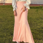 Длинная однотонная сатиновая юбка с высокой посадкой и задней резинкой