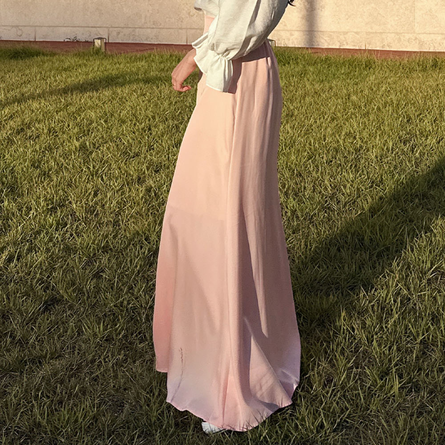 Длинная однотонная сатиновая юбка с высокой посадкой и задней резинкой