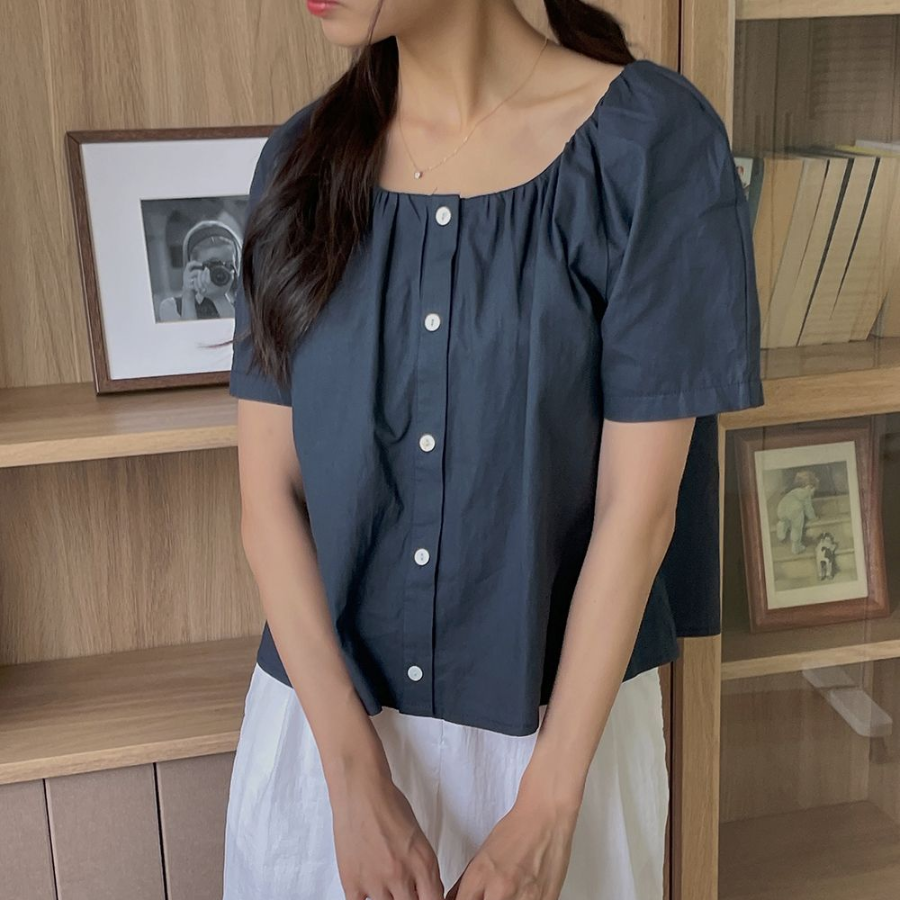 Morgan – блузка Square Button Linen Short-Sleeve Blouse