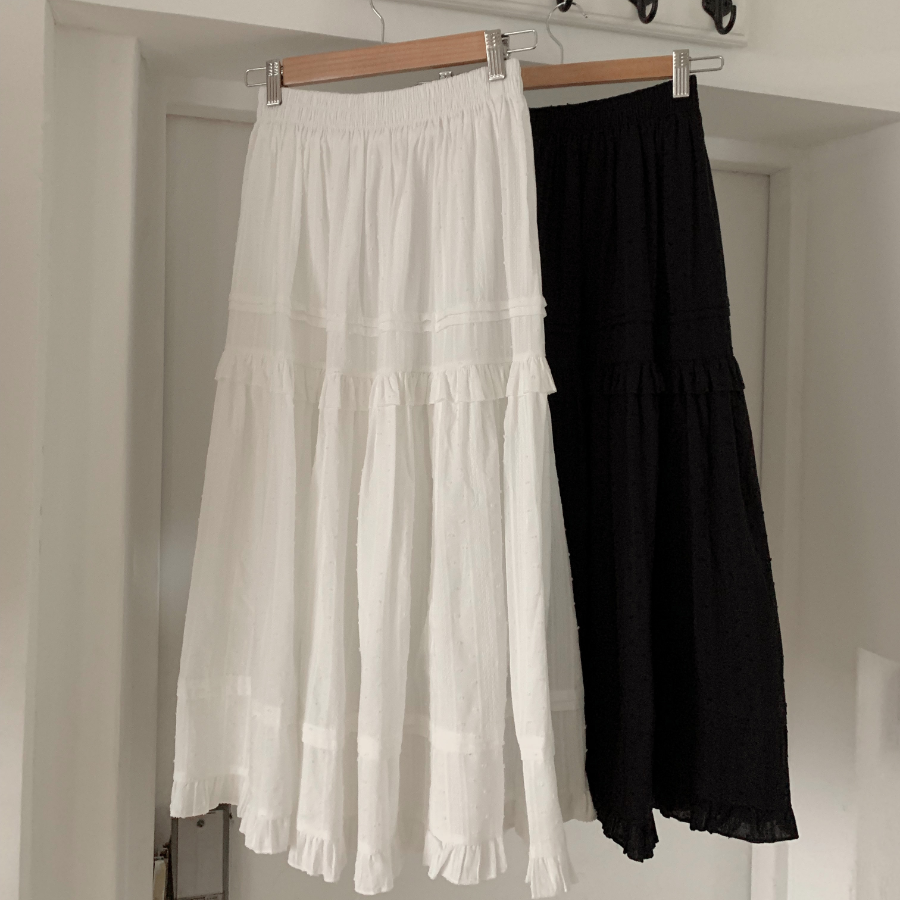 Длинная юбка с кружевом и оборками