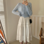 Длинная юбка с кружевом и оборками