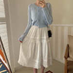 Длинная юбка с кружевом и оборками