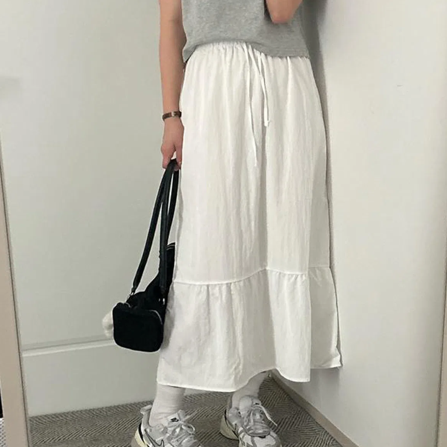 Длинная хлопковая юбка с ярусами и эластичным поясом