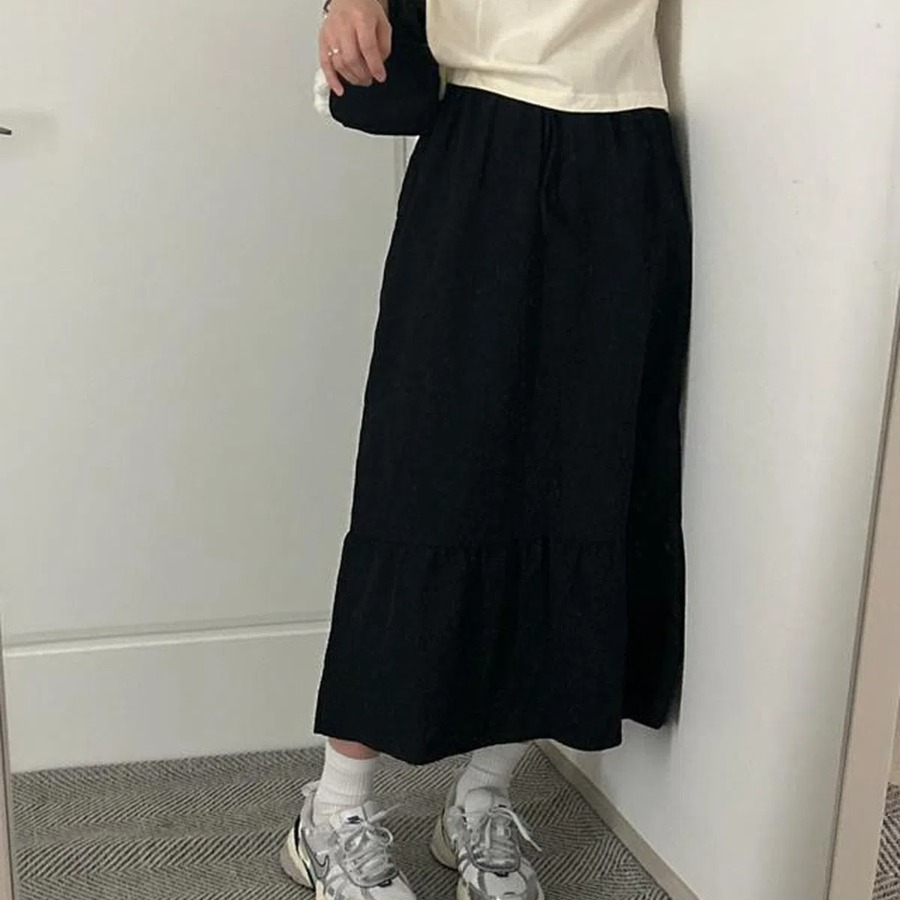 Длинная хлопковая юбка с ярусами и эластичным поясом