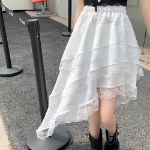 Длинная юбка с ярусами, кружевом и асимметричным кроем на резинке