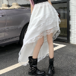 Длинная юбка с ярусами, кружевом и асимметричным кроем на резинке