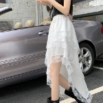 Длинная юбка с ярусами, кружевом и асимметричным кроем на резинке