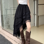 Длинная юбка с ярусами, кружевом и асимметричным кроем на резинке