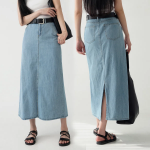 Летняя макси-юбка из денима с разрезом сзади